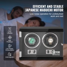 VEVOR Remontoir de montre double pour montre automatique pour homme et femme, avec 2 moteurs Mabuchi japonais super silencieux, lumière LED bleue et adaptateur, coque en panneau haute densité et PU noir