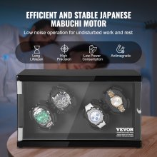 VEVOR Watch Winder, Watch Winder for 4 Men's and Women's Automatic Watches, with 2 Super Quiet Japanese Mabuchi Motors, Blue LED Light and Adapter, High-Density Board Shell and Black PU