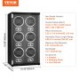 VEVOR watch winder, 6 slots, black with dimensions and accessories detailed on the right side.