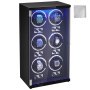 VEVOR watch winder with six slots, led lighting, and a polishing cloth.