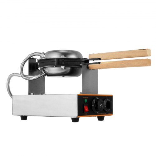 VEVOR Commercial Bubble Waffle Maker, 1400W Egg Bubble Puff Iron w/ 180° Rotatable 2 Pans & Wooden Handles, Stainless Steel Baker w/ Non-Stick Teflon Coating, 50-250℃/122-482℉ Adjustable