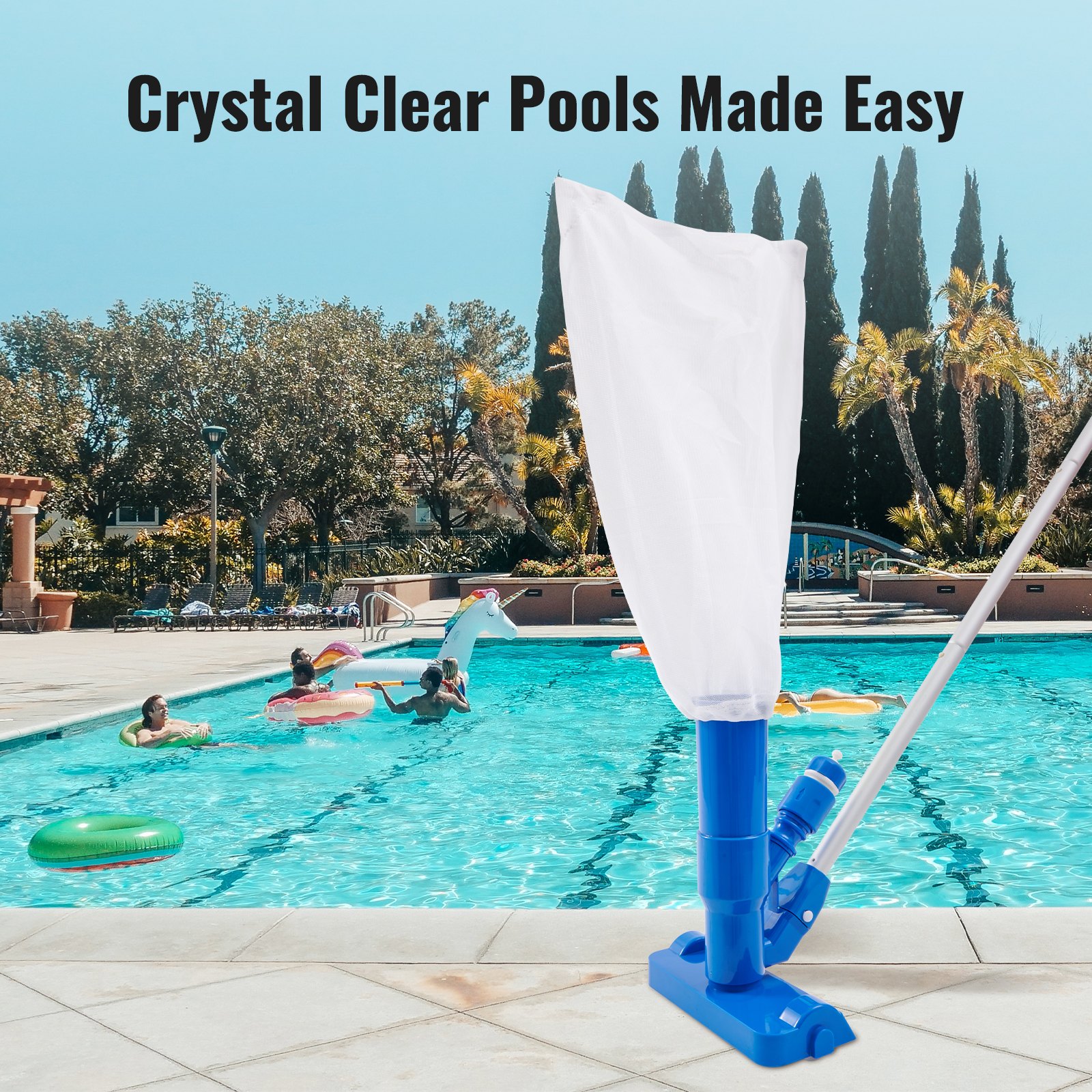 VEVOR Portable Pool Vacuum, Handheld Pool Vacuum Cleaner with 3 Scrub Brushes & 56" 6 Sections Pole, Swimming Pool Jet Cleaner for Above Ground Pool, Inflatable Pool, Spas, Ponds & Fountains