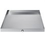 VEVOR washing machine pan with raised edges and central drain outlet.