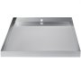 VEVOR washing machine pan with raised edges and drain hole, in stainless steel finish.