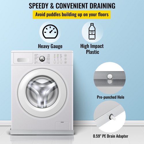 Bac De Récupération Eau Climatiseur Lave-linge - Acier Inoxydable 30cm, Anti-fuite, Avec Sortie Pour Tuyau, Protection Sol