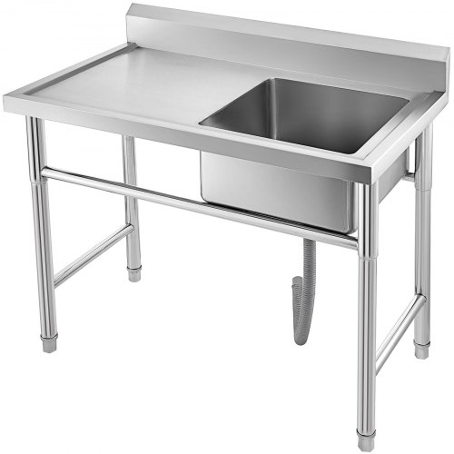 VEVOR Stainless Steel Kitchen Sink Handmade Sink 1 Compartment with Left Hand Platform Utility Sink Catering Sink Unit for Bar Kitchen Restaurant