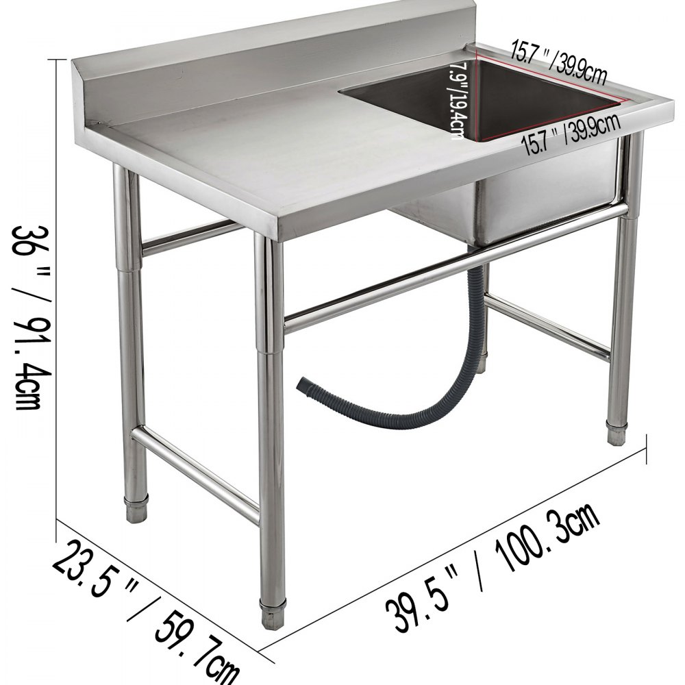 VEVOR Stainless Steel Kitchen Sink Handmade Sink 1 Compartment with Left Hand Platform Utility Sink Catering Sink Unit for Bar Kitchen Restaurant