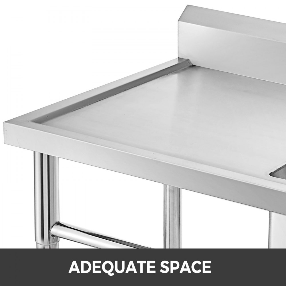 VEVOR Stainless Steel Kitchen Sink Handmade Sink 1 Compartment with Left Hand Platform Utility Sink Catering Sink Unit for Bar Kitchen Restaurant