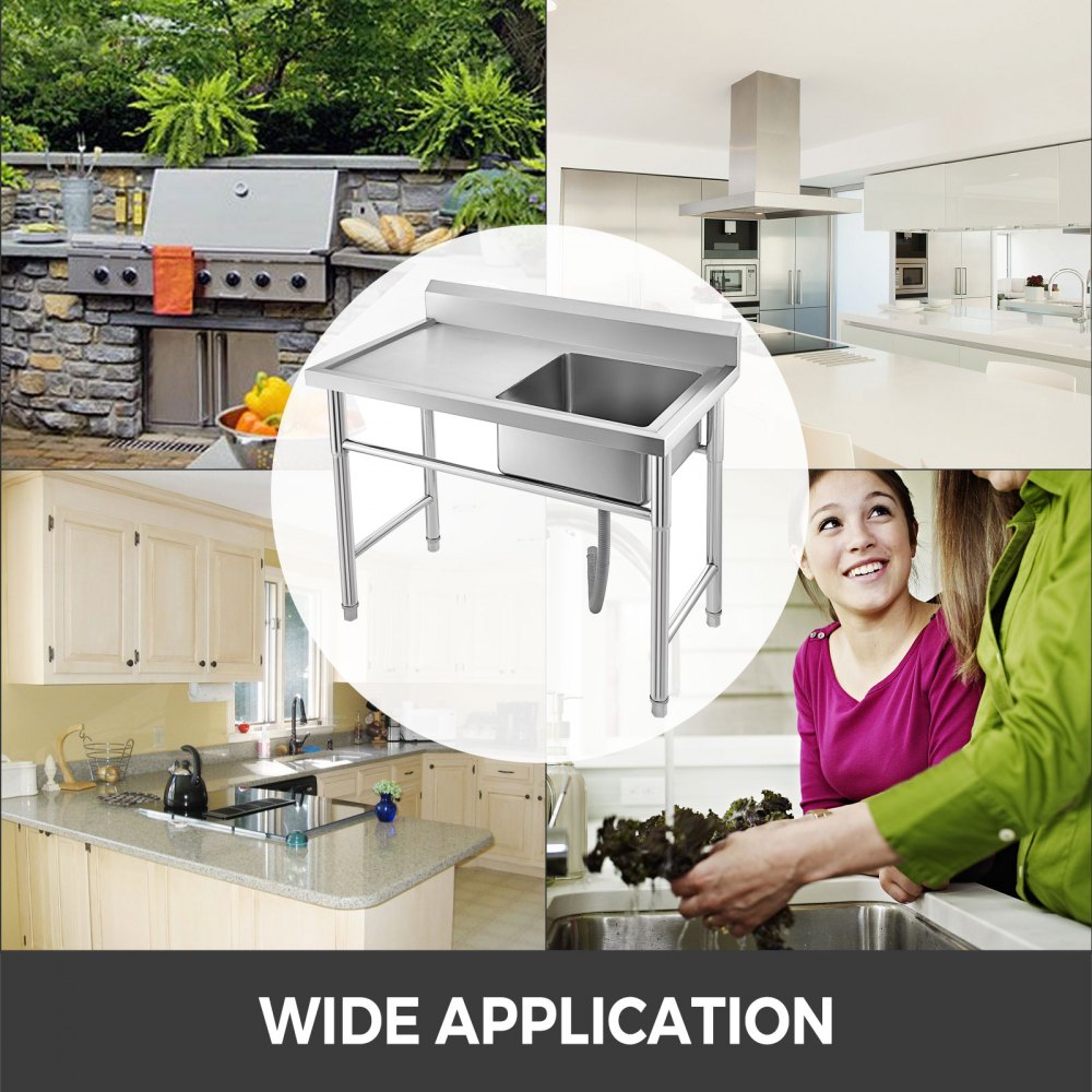 VEVOR Stainless Steel Kitchen Sink Handmade Sink 1 Compartment with Left Hand Platform Utility Sink Catering Sink Unit for Bar Kitchen Restaurant