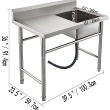 VEVOR Stainless Steel Kitchen Sink Handmade Sink 1 Compartment with Left Hand Platform Utility Sink Catering Sink Unit for Bar Kitchen Restaurant