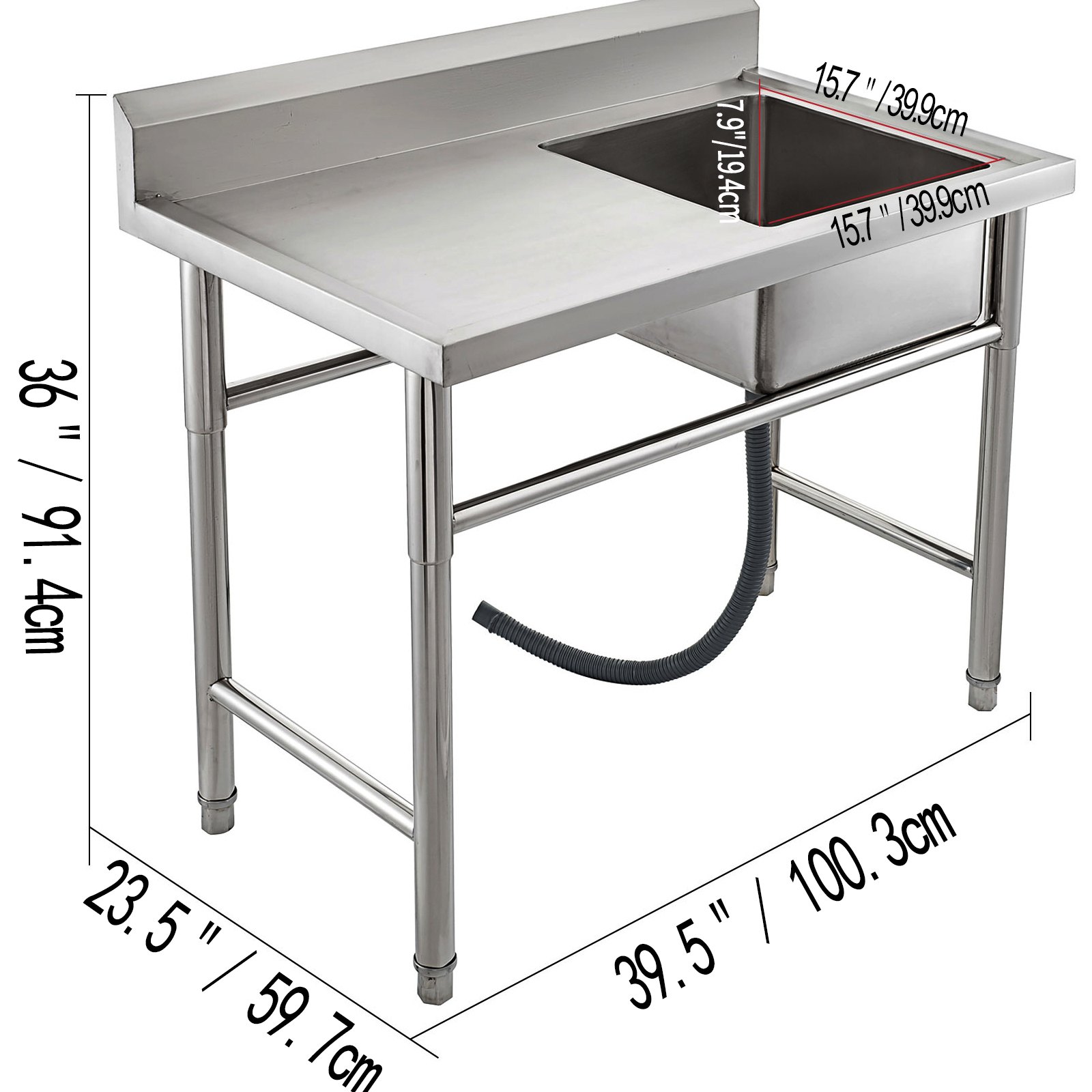 VEVOR Stainless Steel Kitchen Sink Handmade Sink 1 Compartment with Left Hand Platform Utility Sink Catering Sink Unit for Bar Kitchen Restaurant