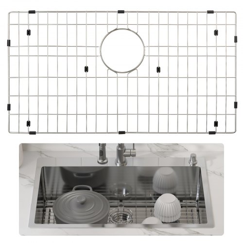 VEVOR Sink Protector Grid, 26"x14" Stainless Steel Sink Grates, Rear Drain Sink Grates with R25 Corner Radius, Large Sink Bottom Grids, Universal Bowl Rack Sink Accessories, For Kitchen Sink, Silver