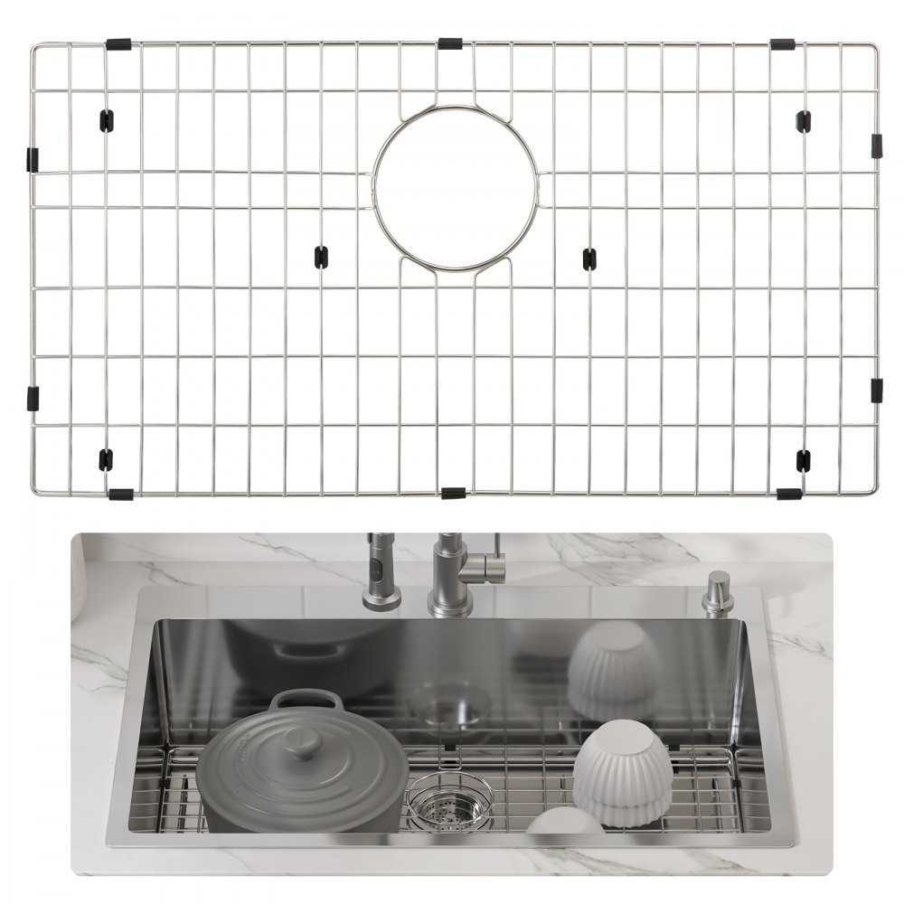Grilă de protecție pentru chiuvetă VEVOR, grătare de chiuvetă din oțel inoxidabil de 26 x 14 inch, grătare de scurgere din spate pentru chiuvetă cu rază de colț R25, grile inferioare mari pentru chiuvetă, accesorii universale pentru chiuvetă, pentru chiuveta de bucătărie, argintiu