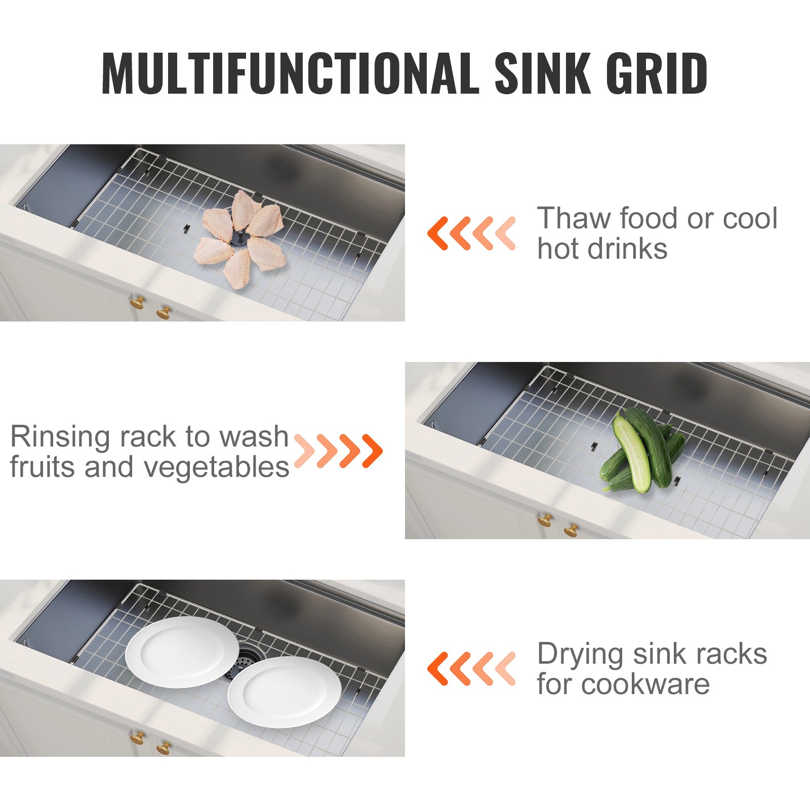 multifunctional VEVOR sink protector grid for thawing, rinsing, and drying in a kitchen sink.