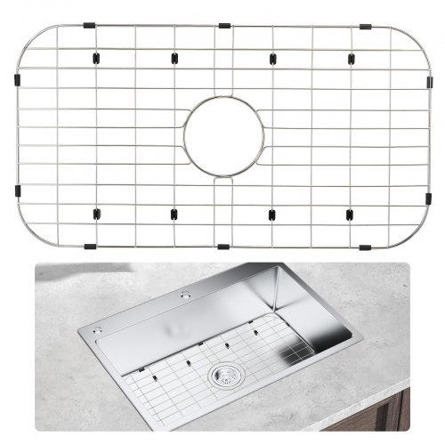 VEVOR Sink Protector Grid, 26"x14" Stainless Steel Sink Grates, Centered Drain Sink Grates with R90 Corner Radius, Large Sink Bottom Grids, Universal Bowl Rack Sink Accessory For Kitchen Sink, Silver