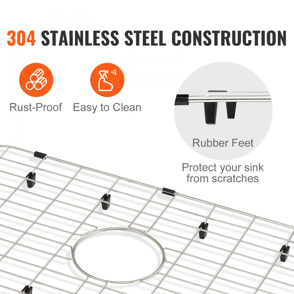 VEVOR Sink Protector Grid, 26"x14" Stainless Steel Sink Grates, Centered Drain Sink Grates with R90 Corner Radius, Large Sink Bottom Grids, Universal Bowl Rack Sink Accessory For Kitchen Sink, Silver