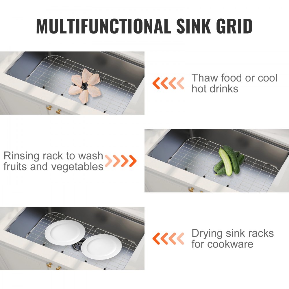 VEVOR Sink Protector Grid, 26"x14" Stainless Steel Sink Grates, Centered Drain Sink Grates with R90 Corner Radius, Large Sink Bottom Grids, Universal Bowl Rack Sink Accessory For Kitchen Sink, Silver