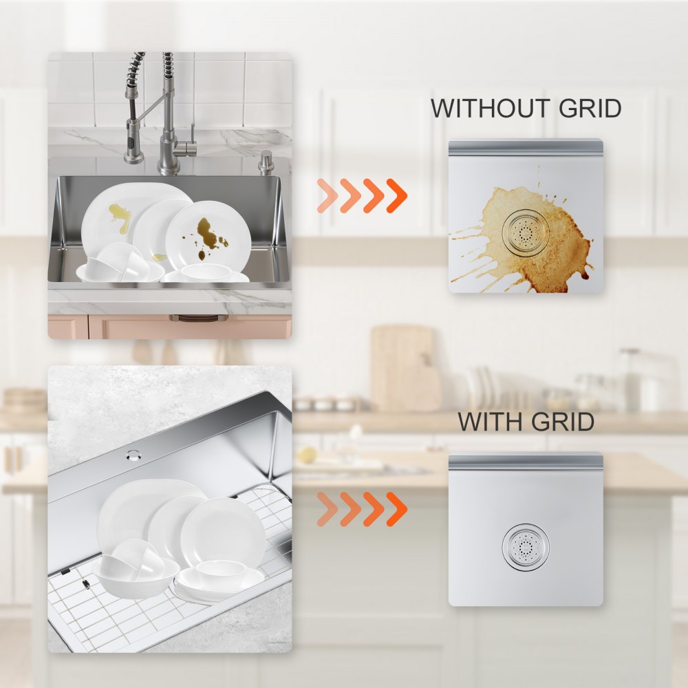 VEVOR Sink Protector Grid, 26"x14" Stainless Steel Sink Grates, Centered Drain Sink Grates with R90 Corner Radius, Large Sink Bottom Grids, Universal Bowl Rack Sink Accessory For Kitchen Sink, Silver