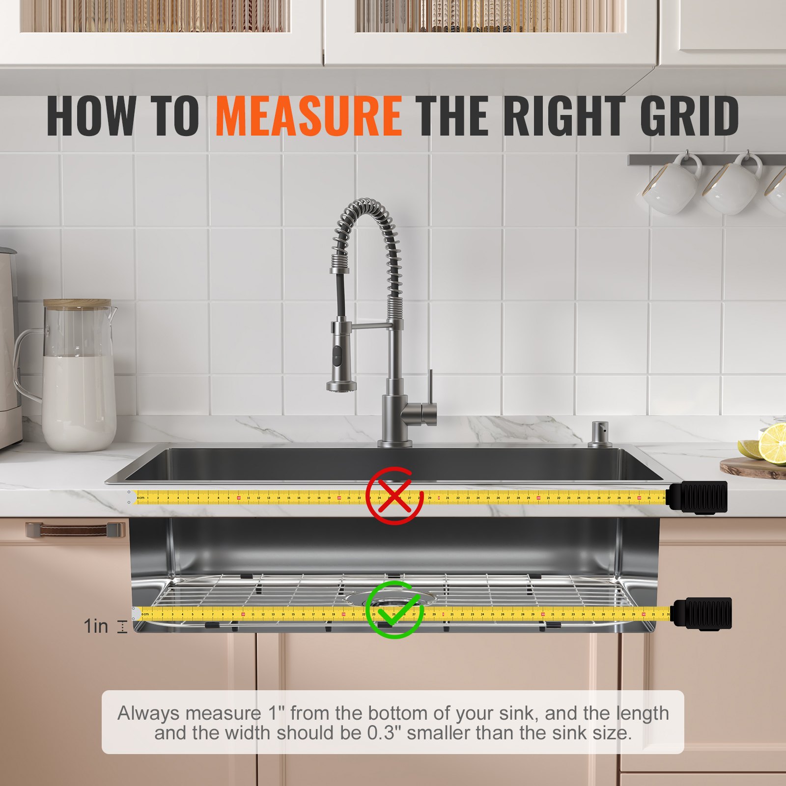 VEVOR Sink Protector Grid, 26"x14" Stainless Steel Sink Grates, Centered Drain Sink Grates with R90 Corner Radius, Large Sink Bottom Grids, Universal Bowl Rack Sink Accessory For Kitchen Sink, Silver