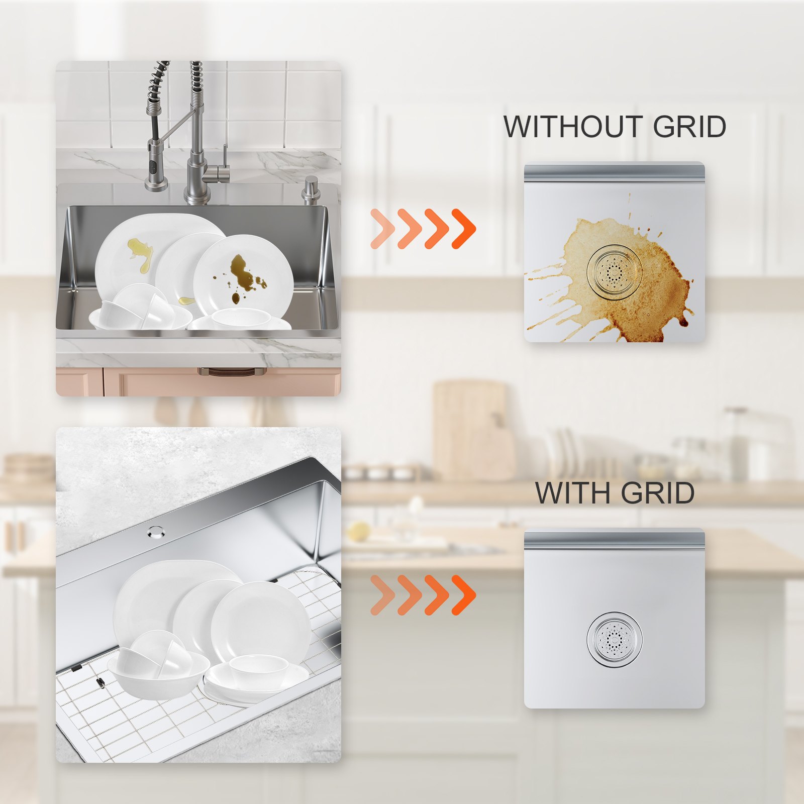 VEVOR Sink Protector Grid, 26"x14" Stainless Steel Sink Grates, Centered Drain Sink Grates with R90 Corner Radius, Large Sink Bottom Grids, Universal Bowl Rack Sink Accessory For Kitchen Sink, Silver
