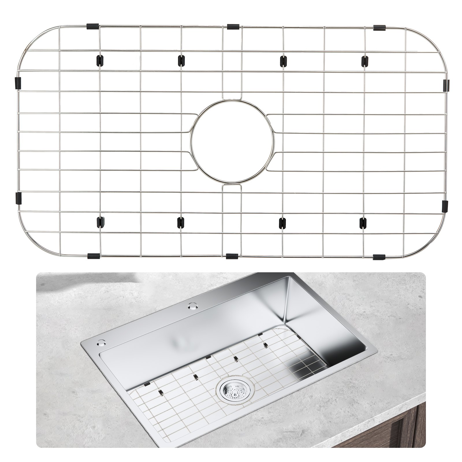 VEVOR Sink Protector Grid, 26"x14" Stainless Steel Sink Grates, Centered Drain Sink Grates with R90 Corner Radius, Large Sink Bottom Grids, Universal Bowl Rack Sink Accessory For Kitchen Sink, Silver