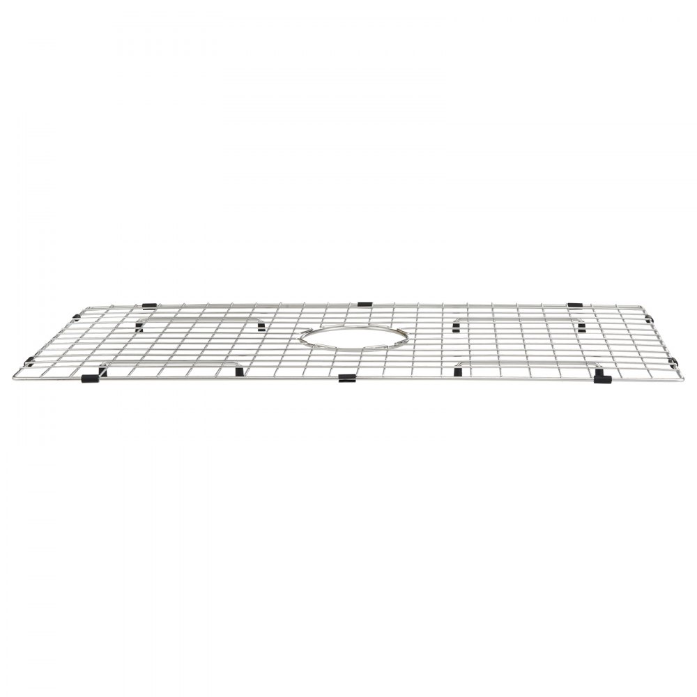 stainless steel VEVOR sink protector grid with centered drain hole and black rubber feet.