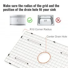 VEVOR Sink Protector Grid, 28.5"x15.6" Stainless Steel Sink Grates, Centered Drain Sink Grates with R20 Corner Radius, Large Sink Bottom Grids, Universal Bowl Rack Sink Accessories For Kitchen Sink