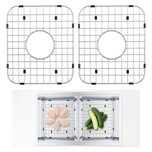 2-Pack Kitchen Sink Grid – 304 Stainless Steel Sink Protector, 13.4" X 11.8", R50 Corners, Rubber Feet – Double Bowl Drain Rack For Dishes, Pots & Pans