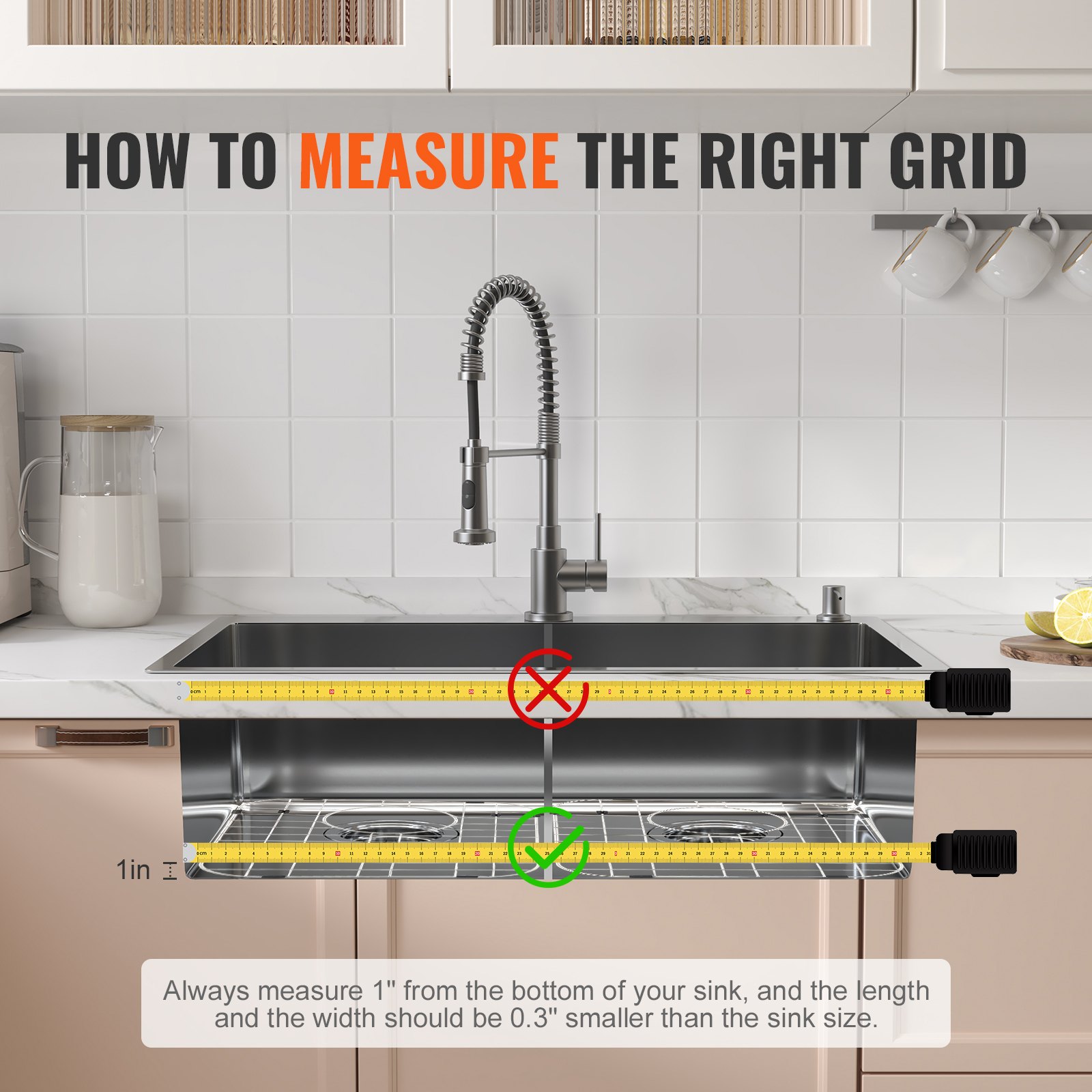 VEVOR Sink Protector Grid 2PCS, 13.7"x11.6" Stainless Steel Sink Grates, Centered Drain Sink Grates with R50 Corner Radius, Large Sink Bottom Grids, Universal Bowl Rack Sink Accessory For Kitchen