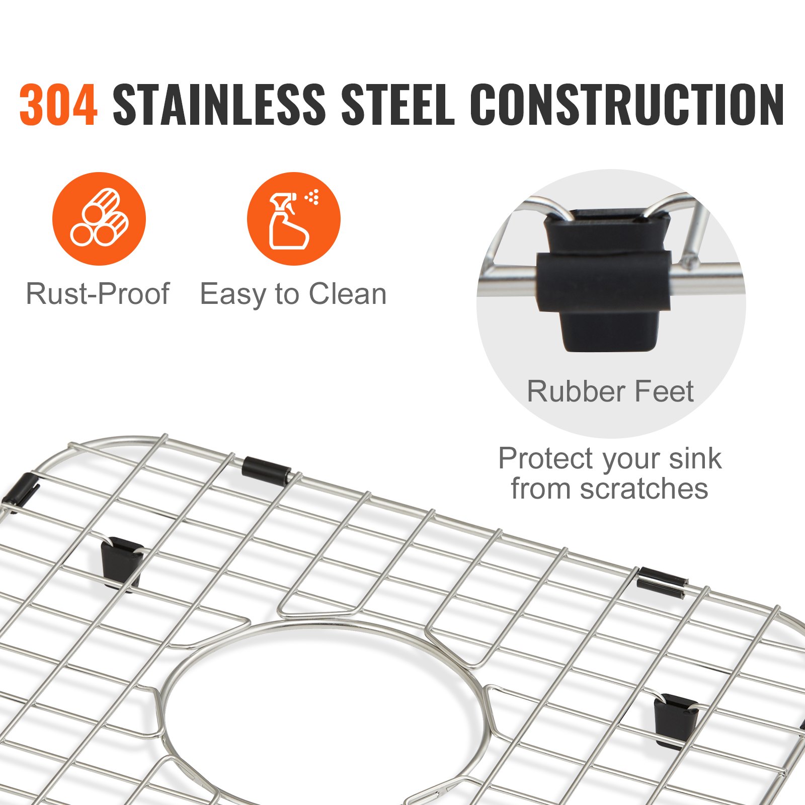 VEVOR Sink Protector Grid 2PCS, 13.7"x11.6" Stainless Steel Sink Grates, Centered Drain Sink Grates with R50 Corner Radius, Large Sink Bottom Grids, Universal Bowl Rack Sink Accessory For Kitchen