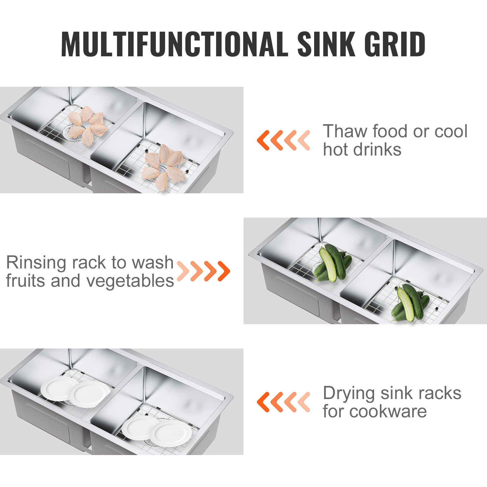 VEVOR Sink Protector Grid 2PCS, 13.7"x11.6" Stainless Steel Sink Grates, Centered Drain Sink Grates with R50 Corner Radius, Large Sink Bottom Grids, Universal Bowl Rack Sink Accessory For Kitchen