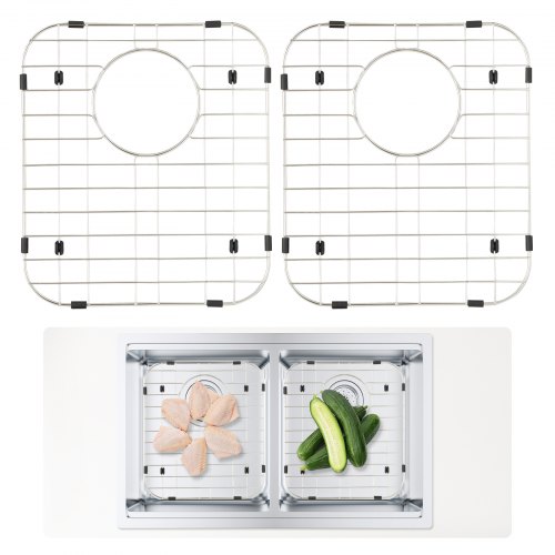 VEVOR Sink Protector Grid 2PCS, 13.3"x11.6" Stainless Steel Sink Grates, Rear Drain Sink Grates with R50 Corner Radius, Large Sink Bottom Grids, Universal Bowl Rack Sink Accessories For Kitchen Sink