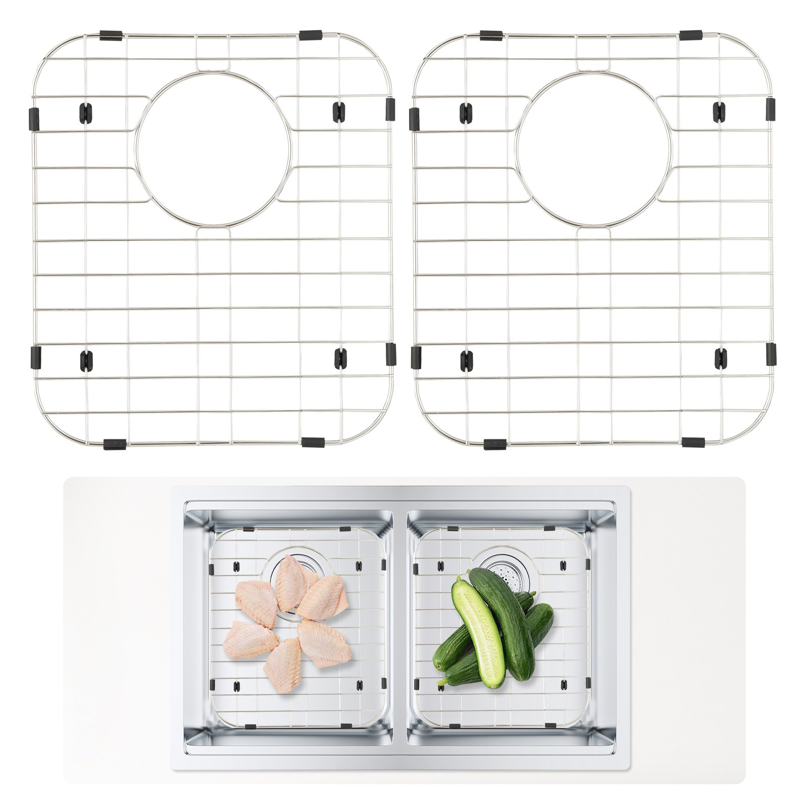 VEVOR Sink Protector Grid 2PCS, 13.3"x11.6" Stainless Steel Sink Grates, Rear Drain Sink Grates with R50 Corner Radius, Large Sink Bottom Grids, Universal Bowl Rack Sink Accessories For Kitchen Sink