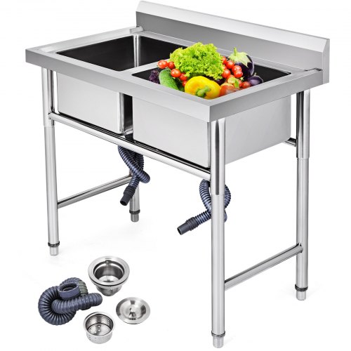 Commercial Kitchen Sink Stainless Steel Double Deep Pot Pan Wash Container