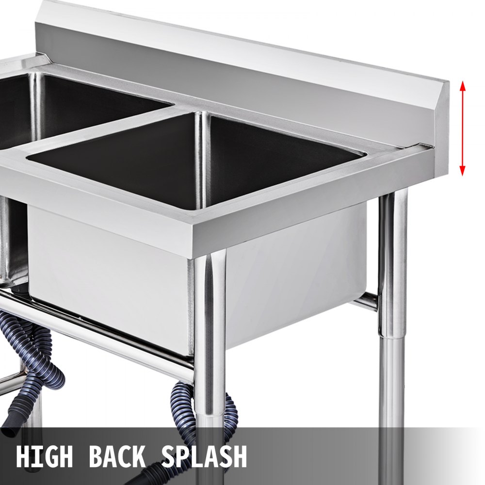 Commercial Kitchen Sink Stainless Steel Double Deep Pot Pan Wash Container