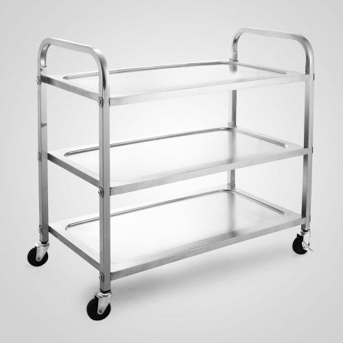 3 Shelf Stainless Steel Commercial Bus Cart Kitchen Food Serving Rolling Cart