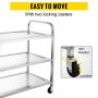 VEVOR Stainless Steel Utility Cart 35L x 18.5''W x 35.5''H, Catering Serving Cart 3 Tier Storage Shelf with Wheels, Kitchen Island Trolley for Hotels Restaurant Home Use