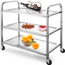 3 Shelf Stainless Steel Commercial Bus Cart Kitchen Food Serving Rolling Cart