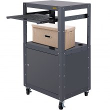 VEVOR Steel AV Cart, 27-41" Height Adjustable, Media Cart with Keyboard Tray and Locking Cabinet, 24" x 18" Length Presentation Cart with 3-Shelf, 150 lbs Projector Cart with 4 Wheels and 2 Brakes