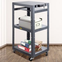 VEVOR Steel AV Cart, 27-41" Height Adjustable Media Cart with 19" x 14" Retracting Keyboard Tray, 24" x 18" Presentation Cart with 3 Shelves, 150 lbs Weight Capacity Suitable for Office and School