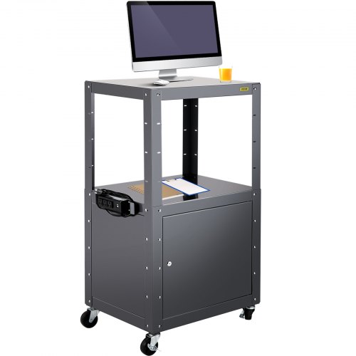 VEVOR AV Cart, 26-41" Height Media Cart con Power Strip, 25 x 18 Presentation Cart con gabinete de bloqueo, 4 ruedas giratorias y 2 frenos de bloqueo, 150 lbs Heavy Duty AV Cart apto para oficina y escuela