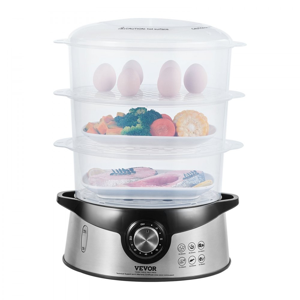 VEVOR Steamer Pot 11 in. 3 Tier Steamer Pot with 8.5 qt. Stock Pot Stainless Steel Vegetable Steamer and 2 Steaming Tray
