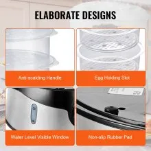 VEVOR Electric Food Steamer, 9.5Qt/9L Electric Vegetable Steamer with 3-Tier Stackable Trays, 800W Food-Grade Food Steamer for Cooking with 60-Min Timer, Auto Shut-Off and Boil Dry Protection