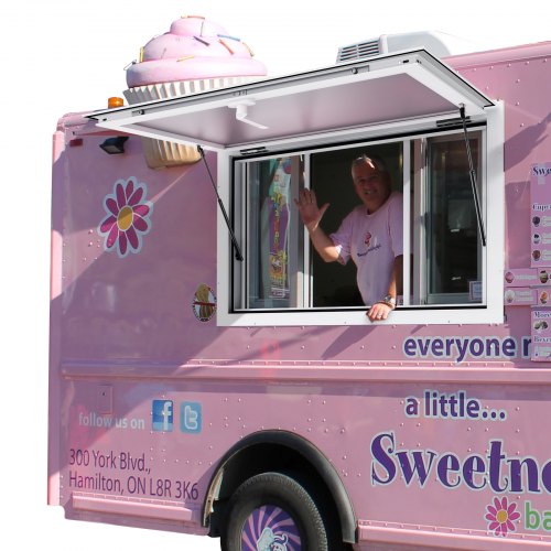 VEVOR Concession Window for Food Truck, 36"x24" Aluminum Alloy Service Window, Up to 85 Degrees Serving Window with 2 Sliding Windows & Awning Door & Drag Hook, for Food Truck Concession Trailer