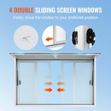 VEVOR Concession Window 60"x36", Aluminum Alloy Food Truck Service Window with 4 Horizontal Sliding Windows & Awning Door & Drag Hook, Up to 85 Degrees Serving Window for Food Truck Concession Trailer