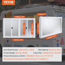 VEVOR Concession Window 152x91cm, Aluminum Alloy Food Truck Service Window with 4 Horizontal Sliding Window & Awning Door & Drag Hook, Up to 85 Degrees Serving Window for Food Truck Concession Trailer