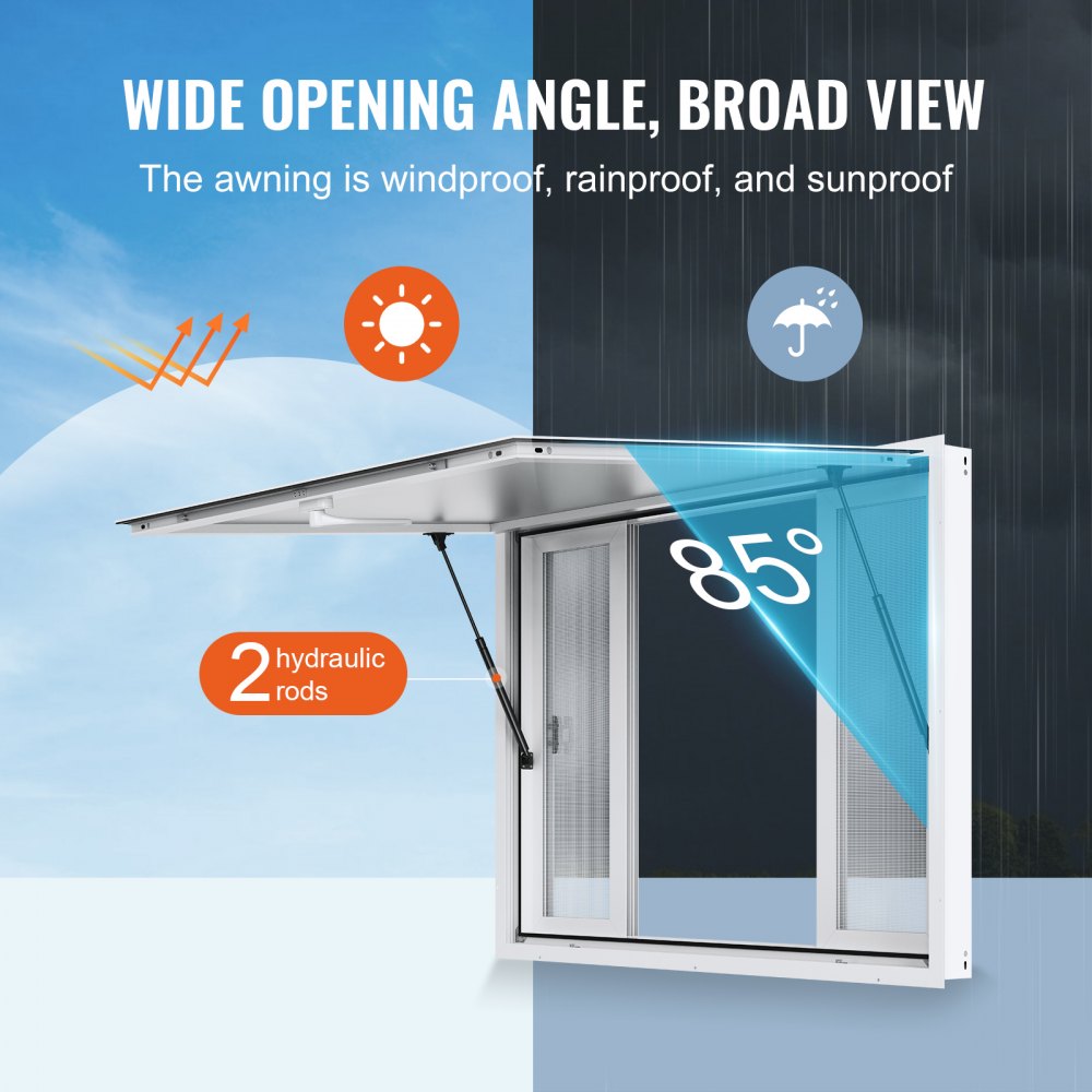 VEVOR Concession Window for Food Truck, 48"x36" Aluminum Alloy Service Window, Up to 85 Degrees Serving Window with 4 Sliding Windows & Awning Door & Drag Hook, for Food Truck Concession Trailer