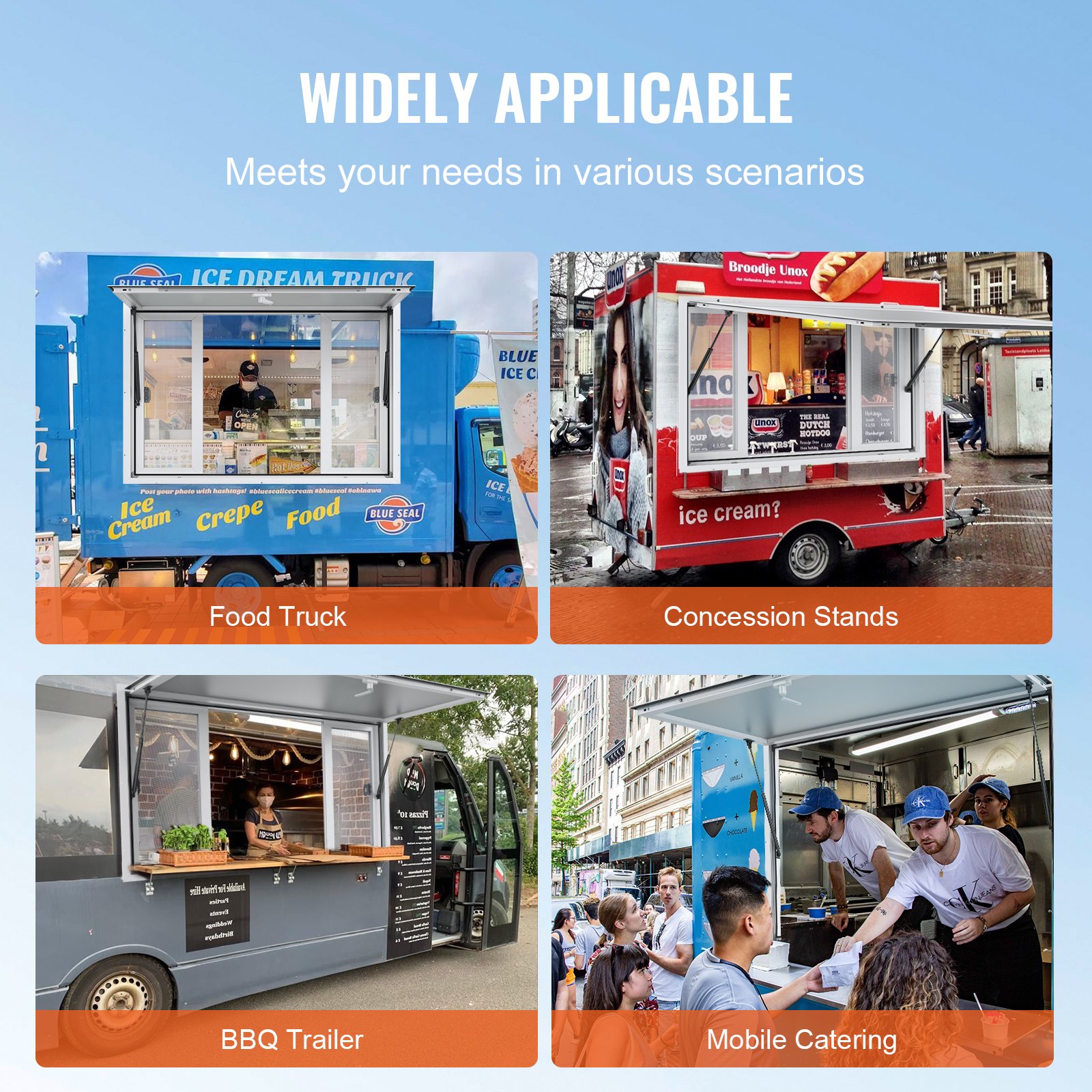 VEVOR Concession Window for Food Truck, 48"x36" Aluminum Alloy Service Window, Up to 85 Degrees Serving Window with 4 Sliding Windows & Awning Door & Drag Hook, for Food Truck Concession Trailer