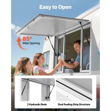 VEVOR Concession Window 135x84 cm, Aluminum Alloy Service Window for Food Truck, Up to 85 Degrees Stand Serving Window with 4 Sliding Windows, Awning Door, and Drag Hook, for Concession Trailers