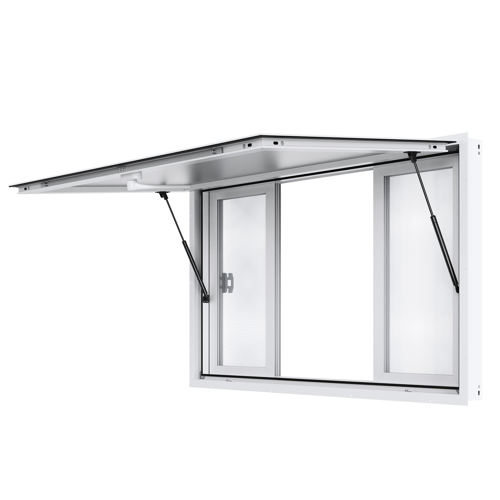 VEVOR 53"x33" Service Window, Aluminum Food Truck Serving Window with 4 Sliding Panels, Awning Door & Hook, Opens to 85 Degrees for Concession Trailers